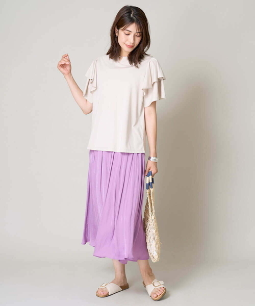 a.v.v(アーヴェヴェ)の「【接触冷感/UVカット】ラッフルフレアスリーブトップス(Tシャツ/カットソー・レディース・ブラック/ライトグレー/ダークインディゴブルー・34/38/36/42/40)」の8枚目の写真