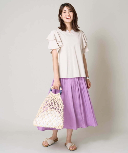 a.v.v(アーヴェヴェ)の「【接触冷感/UVカット】ラッフルフレアスリーブトップス(Tシャツ/カットソー・レディース・ブラック/ライトグレー/ダークインディゴブルー・34/38/36/42/40)」の9枚目の写真