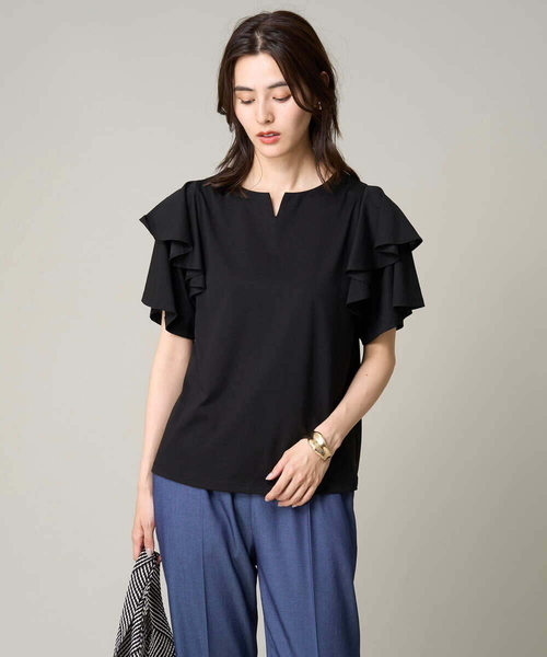 a.v.v(アーヴェヴェ)の「【接触冷感/UVカット】ラッフルフレアスリーブトップス(Tシャツ/カットソー・レディース・ブラック/ライトグレー/ダークインディゴブルー・34/38/36/42/40)」の15枚目の写真