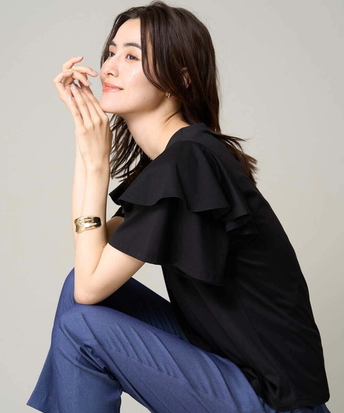 a.v.v(アーヴェヴェ)の「【接触冷感/UVカット】ラッフルフレアスリーブトップス(Tシャツ/カットソー・レディース・ブラック/ライトグレー/ダークインディゴブルー・34/38/36/42/40)」の16枚目の写真