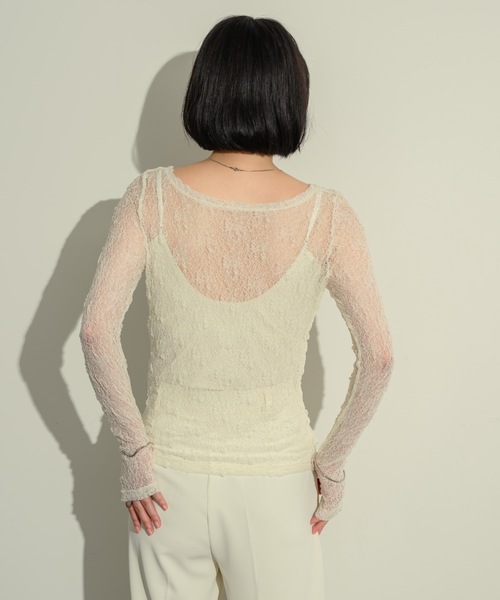 NEUNA（ヌナ）の「フラワーメッシュロンT（Tシャツ/カットソー・レディース・ホワイト/ブラック・FREE）」の5枚目の写真