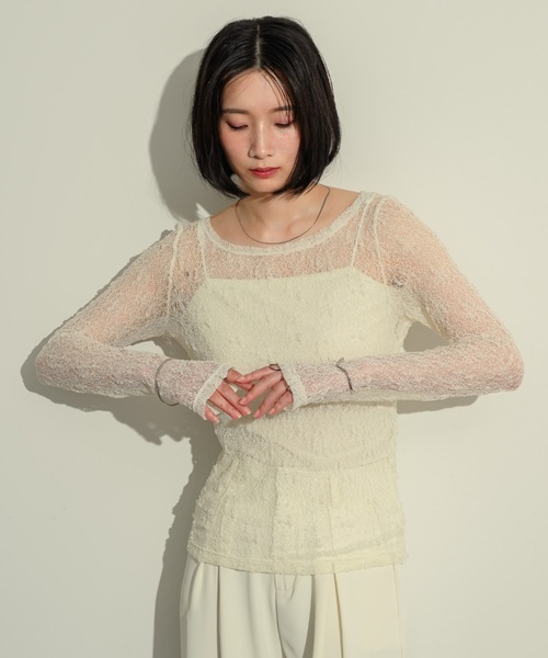 NEUNA（ヌナ）の「フラワーメッシュロンT（Tシャツ/カットソー・レディース・ホワイト/ブラック・FREE）」の4枚目の写真