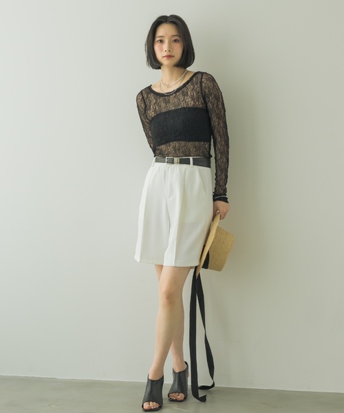 NEUNA（ヌナ）の「フラワーメッシュロンT（Tシャツ/カットソー・レディース・ホワイト/ブラック・FREE）」の7枚目の写真
