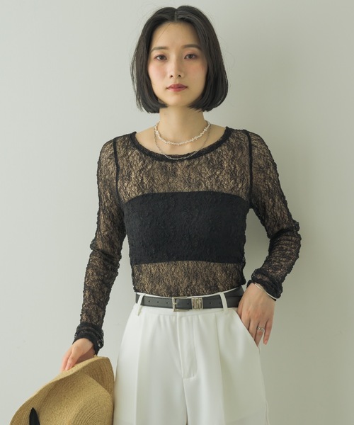 NEUNA（ヌナ）の「フラワーメッシュロンT（Tシャツ/カットソー・レディース・ホワイト/ブラック・FREE）」の16枚目の写真