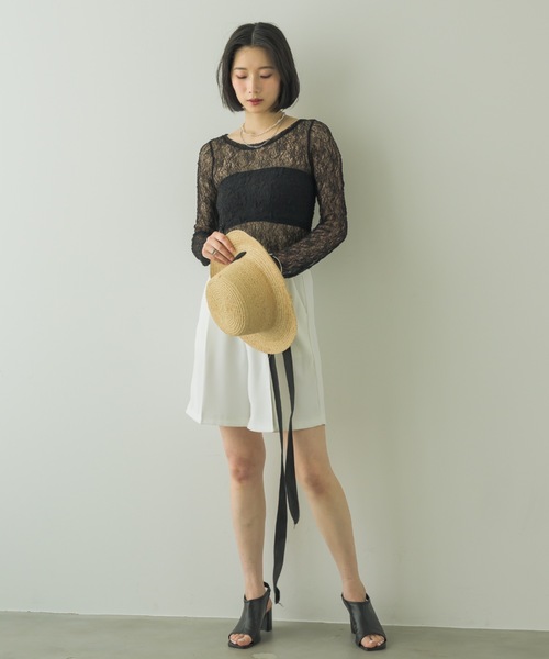 NEUNA（ヌナ）の「フラワーメッシュロンT（Tシャツ/カットソー・レディース・ホワイト/ブラック・FREE）」の3枚目の写真