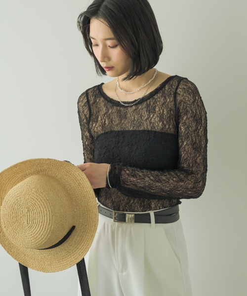 NEUNA（ヌナ）の「フラワーメッシュロンT（Tシャツ/カットソー・レディース・ホワイト/ブラック・FREE）」の14枚目の写真