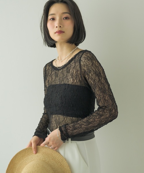 NEUNA（ヌナ）の「フラワーメッシュロンT（Tシャツ/カットソー・レディース・ホワイト/ブラック・FREE）」の17枚目の写真