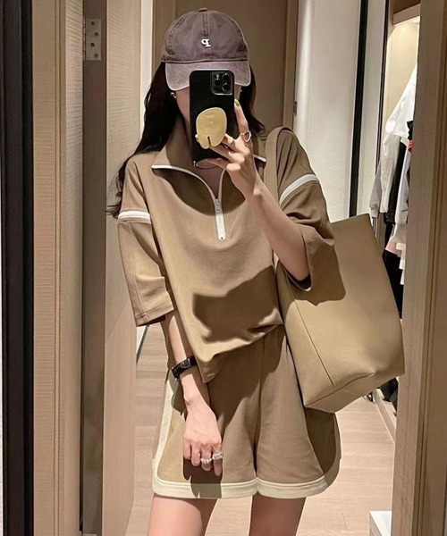 TONE SELECT WEAR(トーンセレクトウェア)の「【URGE:】袖開き ハーフジップ 上下 セットアップ(セットアップ・レディース・ネイビー/ベージュ・X-LARGE/LARGE/MEDIUM)」の9枚目の写真