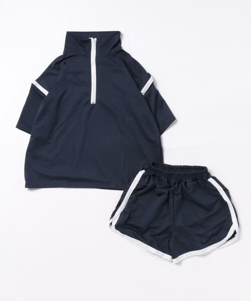 TONE SELECT WEAR(トーンセレクトウェア)の「【URGE:】袖開き ハーフジップ 上下 セットアップ(セットアップ・レディース・ネイビー/ベージュ・X-LARGE/LARGE/MEDIUM)」の5枚目の写真