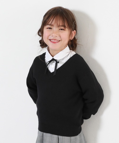 プリンストン大学　PVC レタードニット　スクール　ブラック セール】綿100％ 洗える スクールニット Vネック プルオーバー（ニット