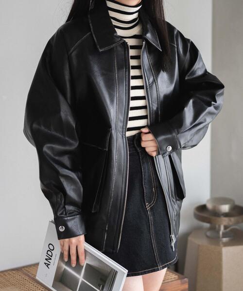 WEGO（ウィゴー）の「WEGO/エイジドフェイクレザーブルゾン（ブルゾン・レディース・ブラック・MEDIUM/SMALL）」の7枚目の写真