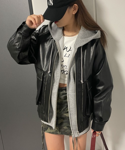 WEGO（ウィゴー）の「WEGO/エイジドフェイクレザーブルゾン（ブルゾン・レディース・ブラック・MEDIUM/SMALL）」の18枚目の写真