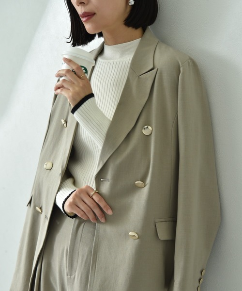 INTERPLANET(インタープラネット)の「袖口配色パール付きハイネックリブニット(ニット/セーター・レディース・レッド/ブラック/オフホワイト/グレー・FREE)」の3枚目の写真