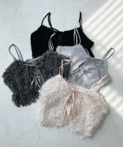 AS KNOW AS plus（アズノゥアズプラス）の「◇リボンアソートビスチェ（フェザー・ラメシャギー）（キャミソール・レディース・ライトグレー系/ブラック系/アイボリー系/グレー系・FREE）」の15枚目の写真