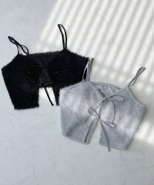 AS KNOW AS plus（アズノゥアズプラス）の「◇リボンアソートビスチェ（フェザー・ラメシャギー）（キャミソール・レディース・ライトグレー系/ブラック系/アイボリー系/グレー系・FREE）」の8枚目の写真