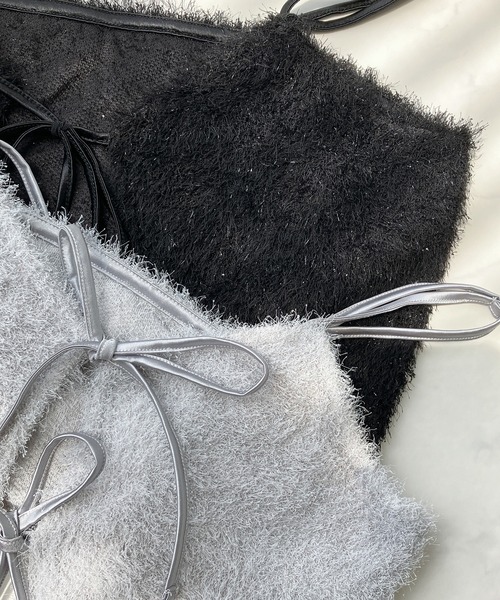 AS KNOW AS plus（アズノゥアズプラス）の「◇リボンアソートビスチェ（フェザー・ラメシャギー）（キャミソール・レディース・ライトグレー系/ブラック系/アイボリー系/グレー系・FREE）」の9枚目の写真