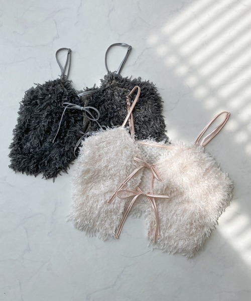 AS KNOW AS plus（アズノゥアズプラス）の「◇リボンアソートビスチェ（フェザー・ラメシャギー）（キャミソール・レディース・ライトグレー系/ブラック系/アイボリー系/グレー系・FREE）」の10枚目の写真