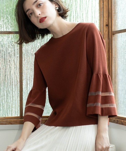 OPAQUE.CLIP（オペークドットクリップ）の「◆UV シアーフレアスリーブニット【抗ピル/洗濯機洗い可】（ニット/セーター・レディース・ライトブルー/チャコールグレー/オフホワイト/ブラック/ブラウン系・40/42/38）」の4枚目の写真