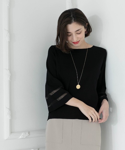 OPAQUE.CLIP（オペークドットクリップ）の「◆UV シアーフレアスリーブニット【抗ピル/洗濯機洗い可】（ニット/セーター・レディース・ライトブルー/チャコールグレー/オフホワイト/ブラック/ブラウン系・40/42/38）」の15枚目の写真