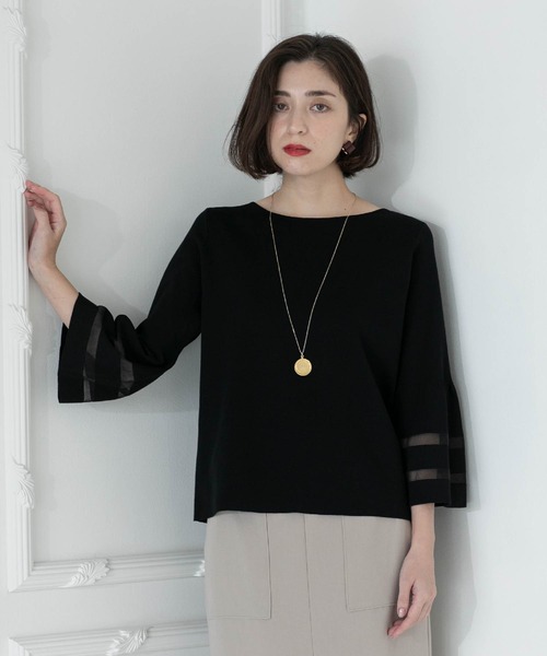 OPAQUE.CLIP（オペークドットクリップ）の「◆UV シアーフレアスリーブニット【抗ピル/洗濯機洗い可】（ニット/セーター・レディース・ライトブルー/チャコールグレー/オフホワイト/ブラック/ブラウン系・40/42/38）」の16枚目の写真