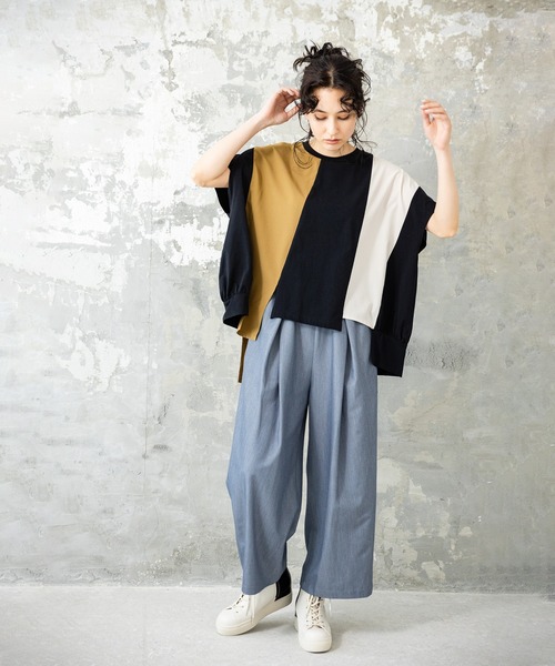 OSMOSIS(オズモーシス)の「切替配色プルオーバー(Tシャツ/カットソー・レディース・ホワイト/カーキ/ブラック・ONE SIZE)」の4枚目の写真