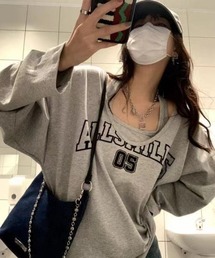 ナンバリング ロゴ レイヤード 韓国 ストリート y2k 古着風 ルーズ ロンT タンクトップ セット アイテム