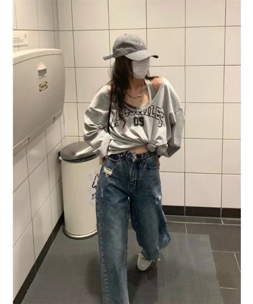 DEVICE（デバイス）の「ナンバリング ロゴ レイヤード 韓国 ストリート y2k 古着風 ルーズ ロンT タンクトップ セット アイテム（Tシャツ/カットソー・レディース・グレー・FREE）」の18枚目の写真