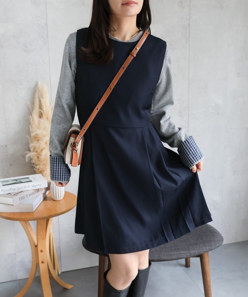 fekete low waist mini pleats dress ワンピース セール】Low waist