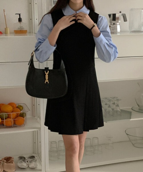 LAC-VERT（ラック・ヴェール）の「プリーツ切替ミニ丈ワンピース（ワンピース・レディース・ブラック/チャコールグレー/ホワイト/ネイビー・FREE）」の11枚目の写真