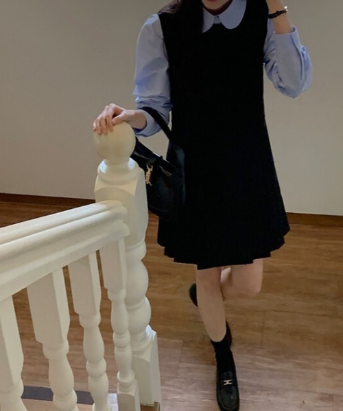 LAC-VERT（ラック・ヴェール）の「プリーツ切替ミニ丈ワンピース（ワンピース・レディース・ブラック/チャコールグレー/ホワイト/ネイビー・FREE）」の12枚目の写真