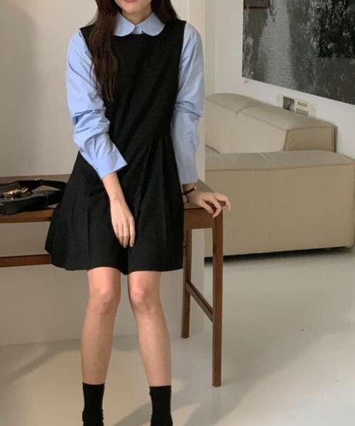 LAC-VERT（ラック・ヴェール）の「プリーツ切替ミニ丈ワンピース（ワンピース・レディース・ブラック/チャコールグレー/ホワイト/ネイビー・FREE）」の16枚目の写真