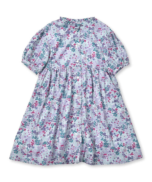 【セール】【お揃い】サテンフローラルパフスリーブワンピース(90~150cm)（ワンピース）｜BeBe（ベベ）