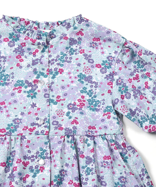 【セール】【お揃い】サテンフローラルパフスリーブワンピース(90~150cm)（ワンピース）｜BeBe（ベベ）