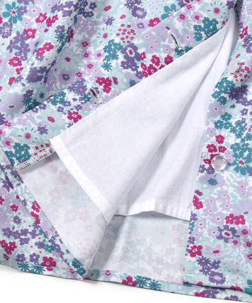 【セール】【お揃い】サテンフローラルパフスリーブワンピース(90~150cm)（ワンピース）｜BeBe（ベベ）