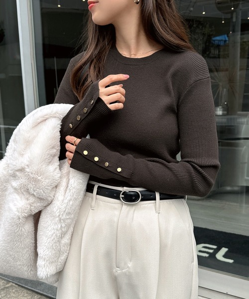 ebure ブラウン リブニット　長袖 ebure ブラウン リブニット 長袖 ebure/エブール｜春はじめに