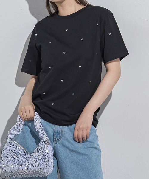 VICKY(ビッキー)の「ハートホットフィックスTシャツ≪手洗い可能≫(Tシャツ/カットソー・レディース・ブラック/アイボリー/ホワイト系その他/チャコールグレー・M)」の3枚目の写真