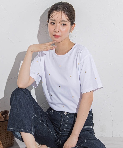 VICKY(ビッキー)の「ハートホットフィックスTシャツ≪手洗い可能≫(Tシャツ/カットソー・レディース・ブラック/アイボリー/ホワイト系その他/チャコールグレー・M)」の6枚目の写真