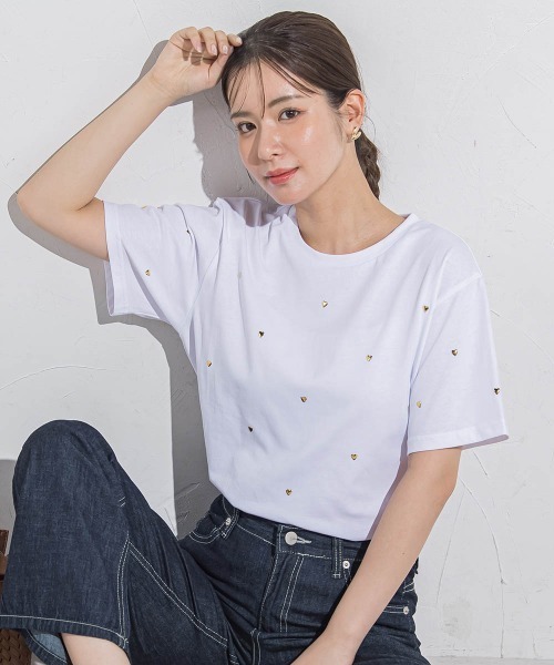 VICKY(ビッキー)の「ハートホットフィックスTシャツ≪手洗い可能≫(Tシャツ/カットソー・レディース・ブラック/アイボリー/ホワイト系その他/チャコールグレー・M)」の7枚目の写真