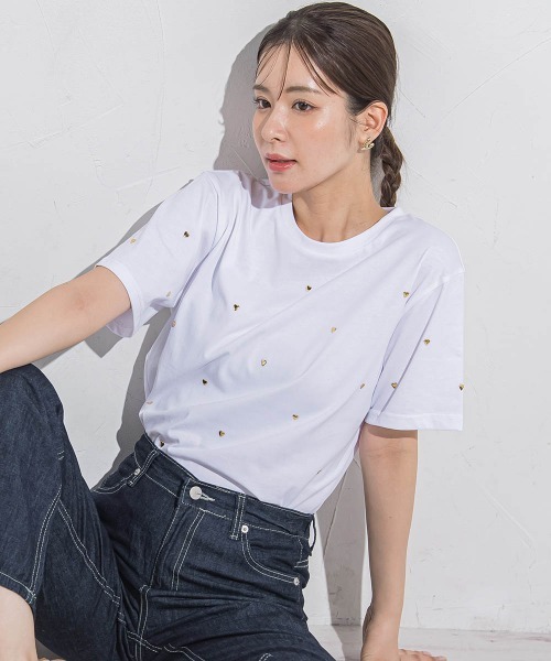 VICKY(ビッキー)の「ハートホットフィックスTシャツ≪手洗い可能≫(Tシャツ/カットソー・レディース・ブラック/アイボリー/ホワイト系その他/チャコールグレー・M)」の8枚目の写真
