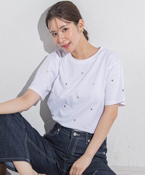 VICKY(ビッキー)の「ハートホットフィックスTシャツ≪手洗い可能≫(Tシャツ/カットソー・レディース・ブラック/アイボリー/ホワイト系その他/チャコールグレー・M)」の5枚目の写真