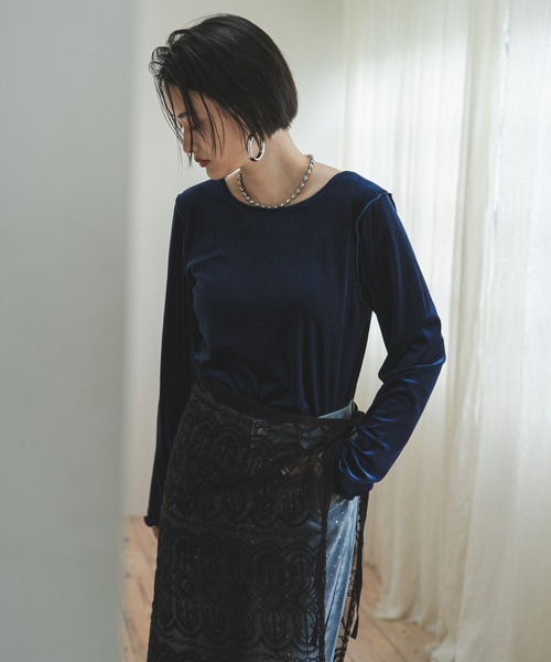 bohmal(ボマール)の「2WAYベロアトップス(Tシャツ/カットソー・レディース・ネイビー/グレー・FREE)」の16枚目の写真