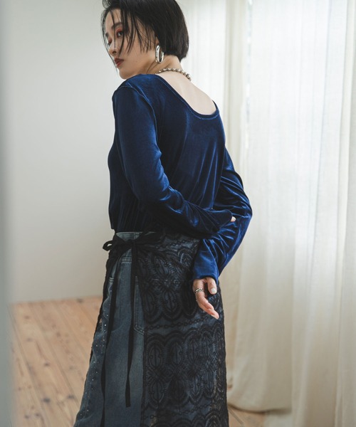 bohmal(ボマール)の「2WAYベロアトップス(Tシャツ/カットソー・レディース・ネイビー/グレー・FREE)」の18枚目の写真
