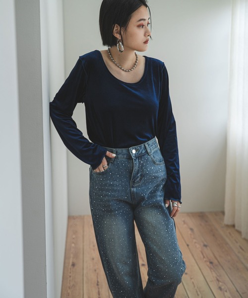 bohmal(ボマール)の「2WAYベロアトップス(Tシャツ/カットソー・レディース・ネイビー/グレー・FREE)」の21枚目の写真