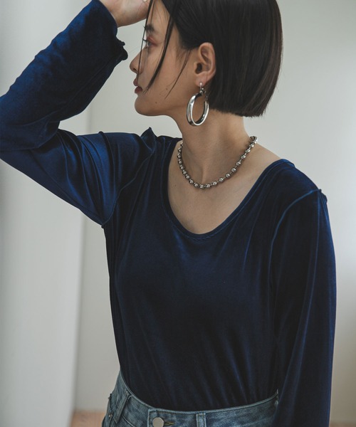bohmal(ボマール)の「2WAYベロアトップス(Tシャツ/カットソー・レディース・ネイビー/グレー・FREE)」の22枚目の写真