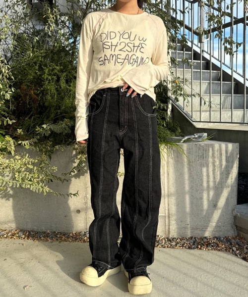 shesame(シーセム)の「center seam denim pants(デニムパンツ・レディース・ブラック・LARGE/MEDIUM)」の5枚目の写真
