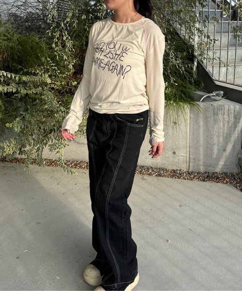 shesame(シーセム)の「center seam denim pants(デニムパンツ・レディース・ブラック・LARGE/MEDIUM)」の8枚目の写真