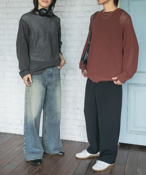 SENSE OF PLACE by URBAN RESEARCH（センスオブプレイスバイアーバンリサーチ）の「『洗濯可』シアーメッシュクルーネックニット（ニット/セーター・メンズ・ブルー/チャコールグレー/オレンジ/パープル・LARGE/MEDIUM）」の5枚目の写真