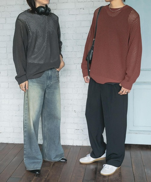 SENSE OF PLACE by URBAN RESEARCH（センスオブプレイスバイアーバンリサーチ）の「『洗濯可』シアーメッシュクルーネックニット（ニット/セーター・メンズ・ブルー/チャコールグレー/オレンジ/パープル・LARGE/MEDIUM）」の6枚目の写真