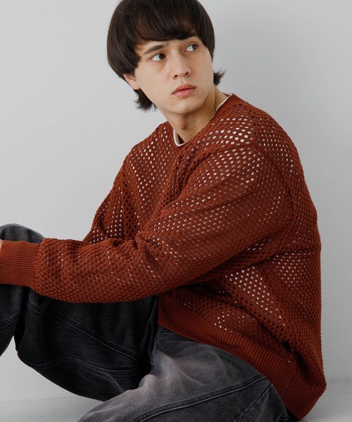 SENSE OF PLACE by URBAN RESEARCH（センスオブプレイスバイアーバンリサーチ）の「『洗濯可』シアーメッシュクルーネックニット（ニット/セーター・メンズ・ブルー/チャコールグレー/オレンジ/パープル・LARGE/MEDIUM）」の9枚目の写真