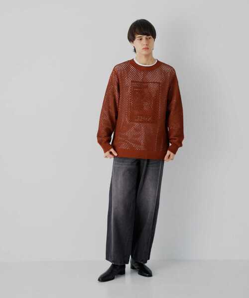 SENSE OF PLACE by URBAN RESEARCH（センスオブプレイスバイアーバンリサーチ）の「『洗濯可』シアーメッシュクルーネックニット（ニット/セーター・メンズ・ブルー/チャコールグレー/オレンジ/パープル・LARGE/MEDIUM）」の10枚目の写真